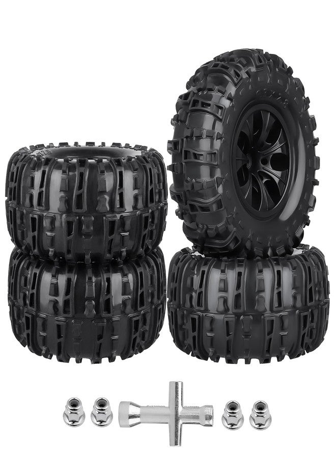 FriHobby Pre-Glued Huge OD 6.3"(160mm) 1/10 RC Truck Tires and Wheels Set 2.8 RC Tires 12mm Hex for Traxxas Rustler Hoss Stampede 4x4 & 2WD Redcat Blackout 1/10 Scale RC Monster Truck Replacement - Image 1